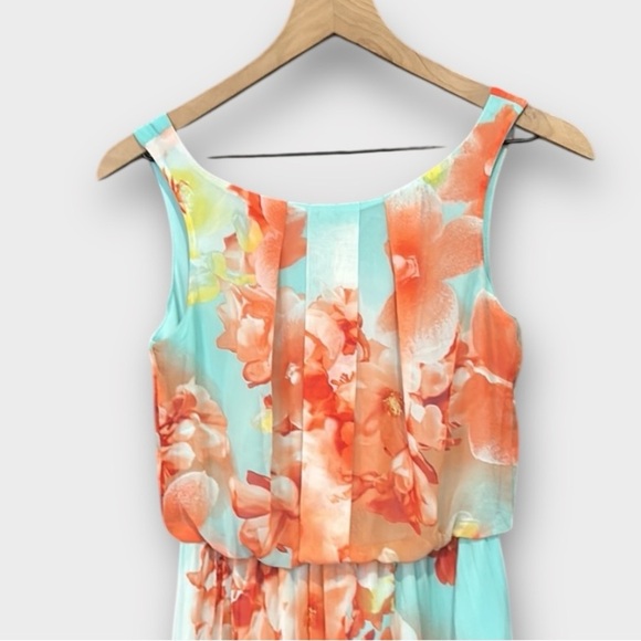 B. Darlin Floral-print Chiffon Pleated Sleeveless Maxi Dress Size 4 - Picture 4 of 12